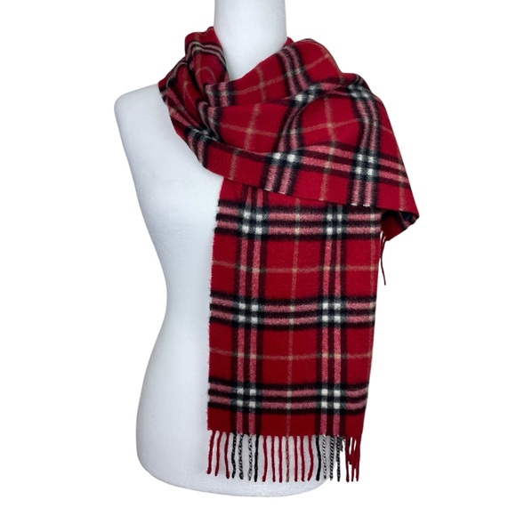 Burberry Runway Check Plaid 100% Cashmere Unisex Fringed Scarf Currant Red - Picture 7 of 7